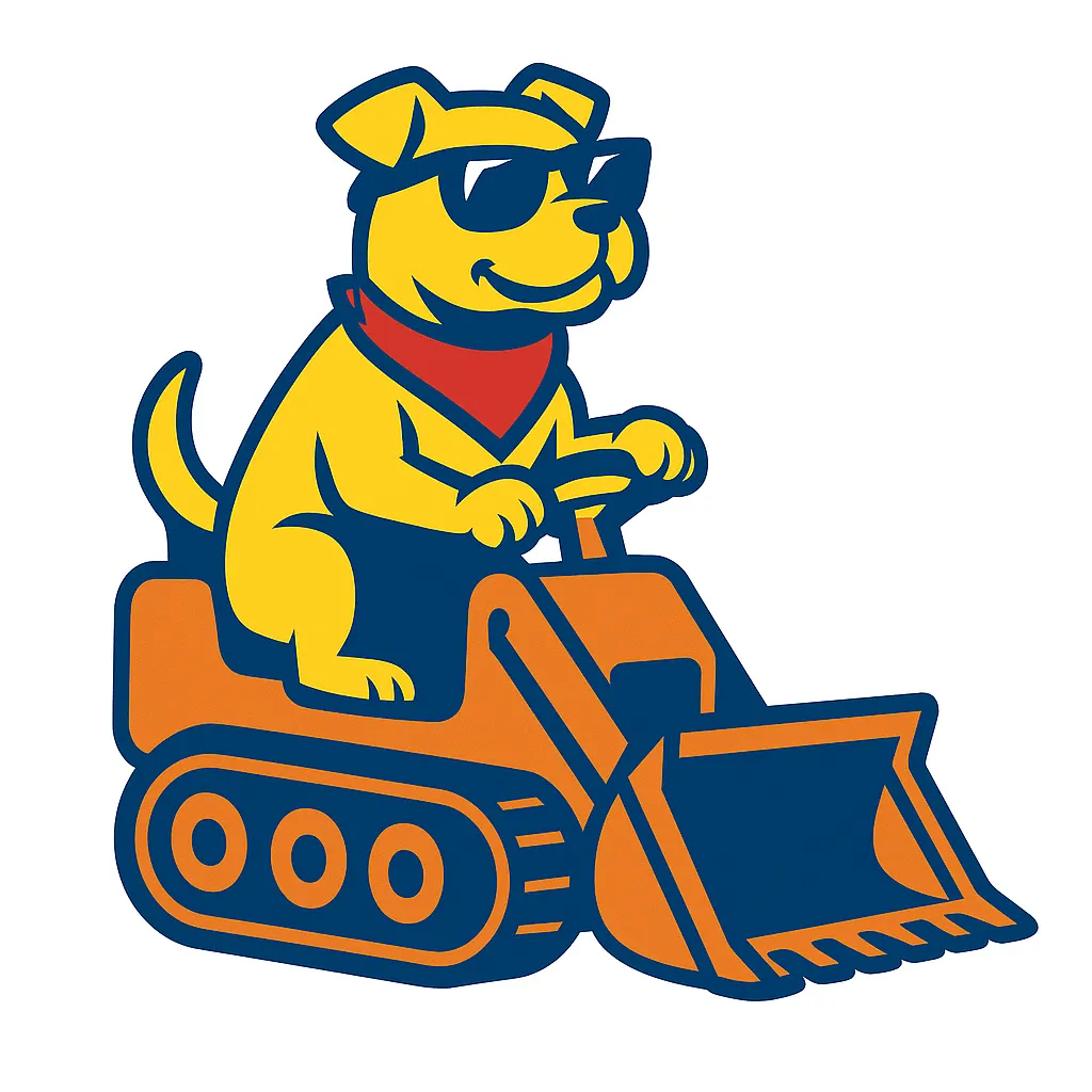Perro conduciendo una maquina.Logo temporal página en construcción.